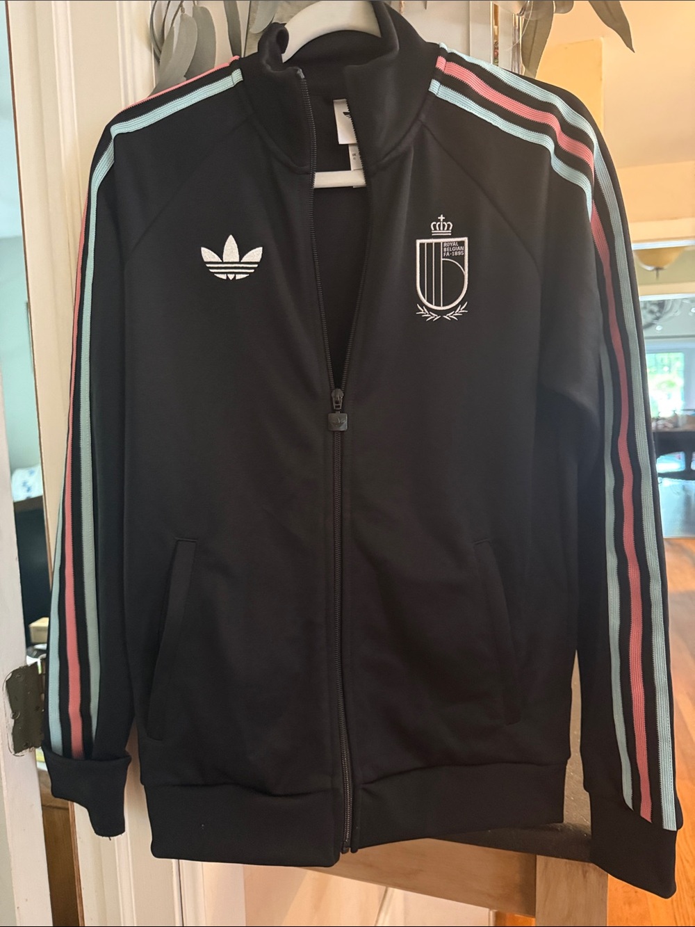 Adidas Belgium Black Track Jacket with Pink & Light Blue Stripes
